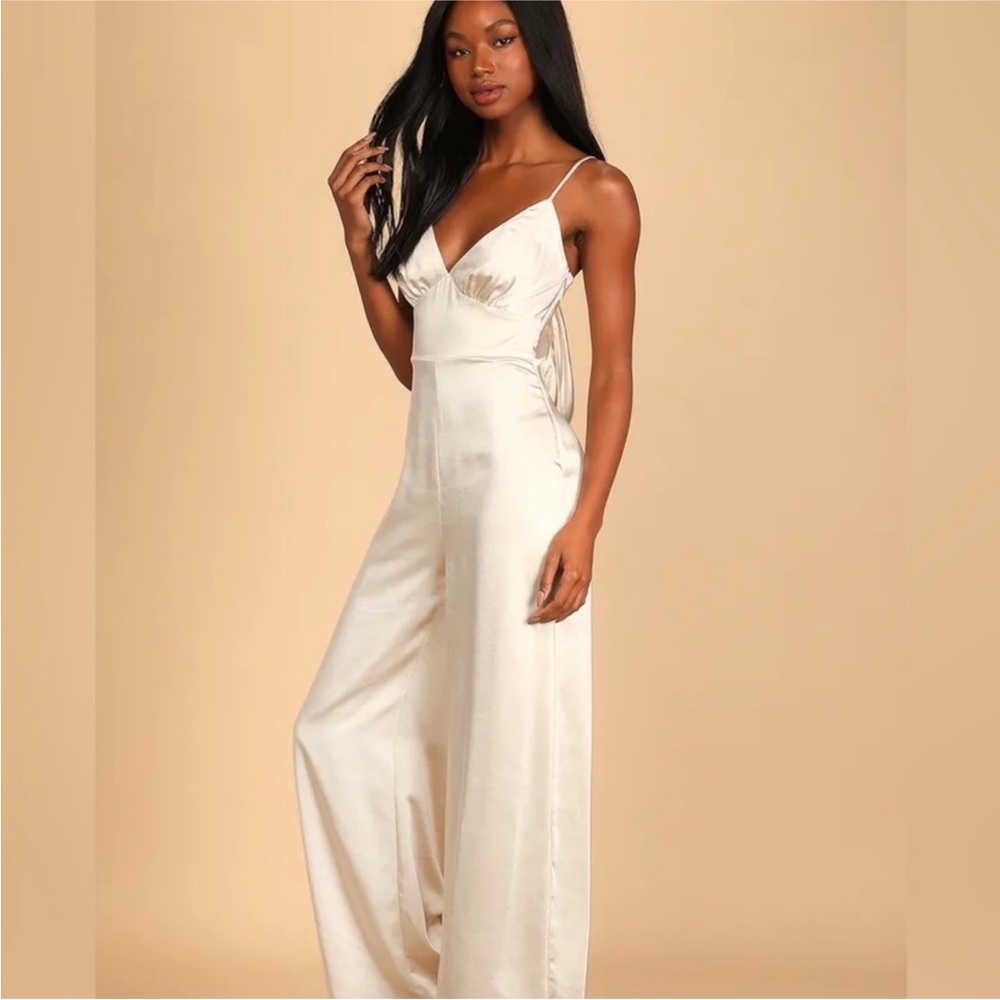 Lulus Silky Ivory/Champagne Cowl Back Wide-Leg Jumpsuit